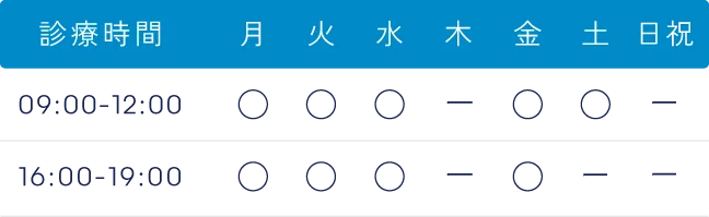 診療時間 午前9時から12時、午後16時から19時